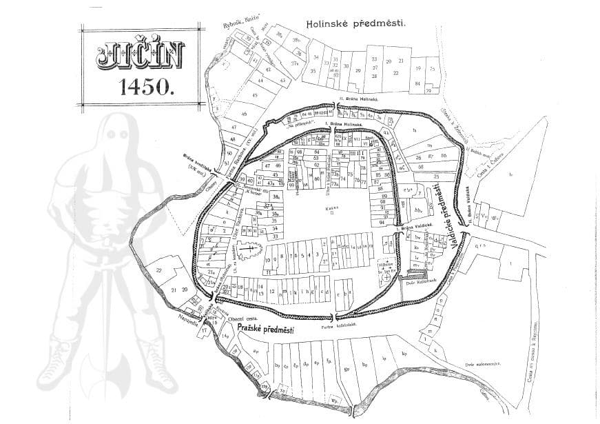 Mapa Jičína z roku 1450